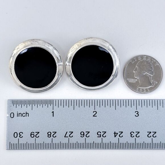 Vintage Mexico Sterling Silver 925 Black Resin Disc Earrings - Picture 8 of 8